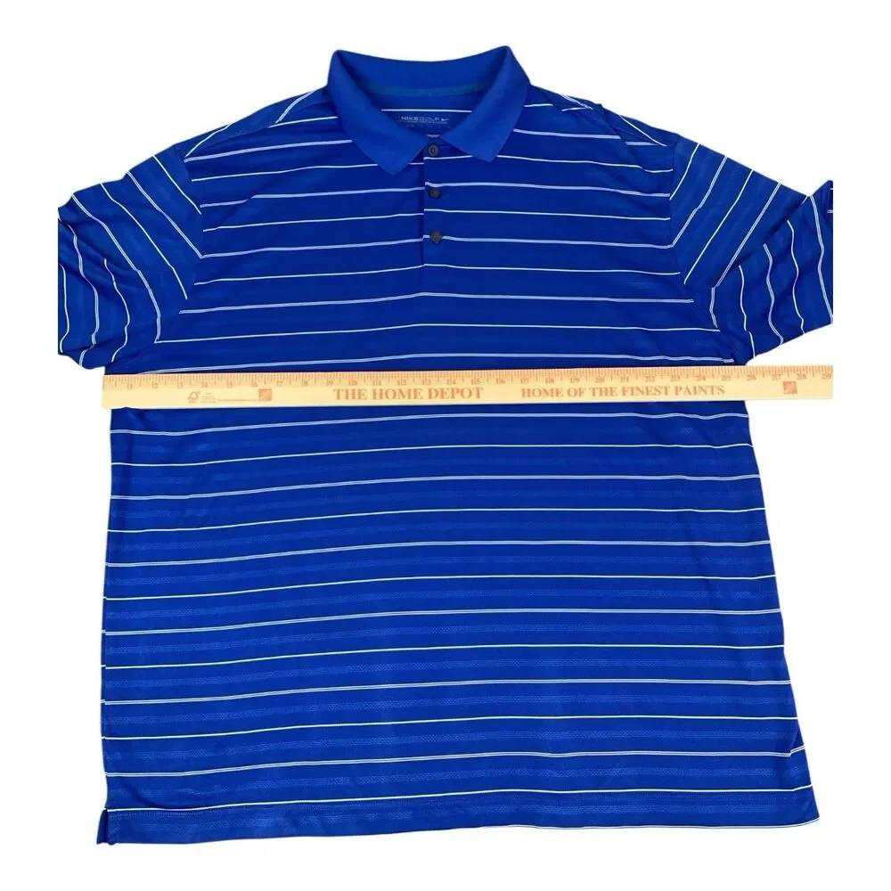 Nike Dri Fit Golf Polo Shirt, Blue Striped, Moisture Wicking, Men's Size 2XL